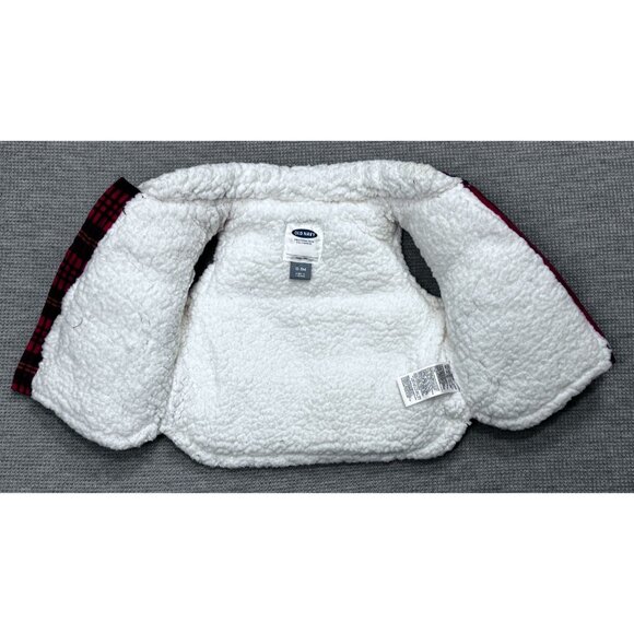 Old Navy Baby Flannel Quilted Vest Red Black Plaid Sherpa Lined Full Zip 0-3 Mo - Picture 2 of 7